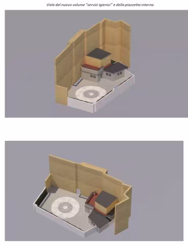 Vico Vegetti 8/1a, Via di San Bernardo 22: render corte interna e piazzetta