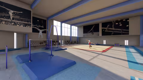 Riqualificazione impianto polisportivo in viale Aspromonte - Vista interna nuova palestra