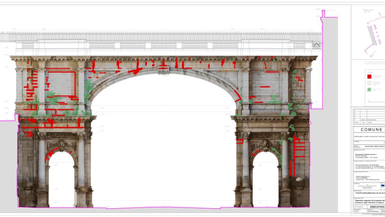 Ponte Monumentale in Via XX Settembre: restauro - Mappatura degrado Prospetto de Ferrari 