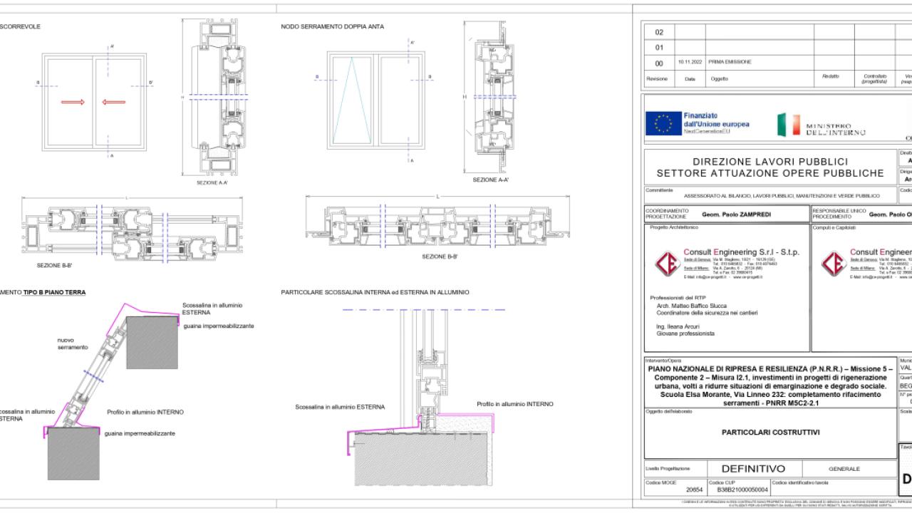 Scuola Elsa Morante, Via Linneo 232: completamento rifacimento serramenti - Tavola Grafica