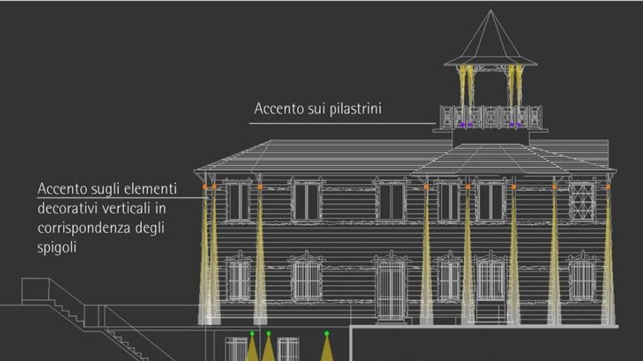 Restauro e valorizzazione del parco della Villetta Di Negro e della "Casa del giardiniere": illuminazione prospetto sud