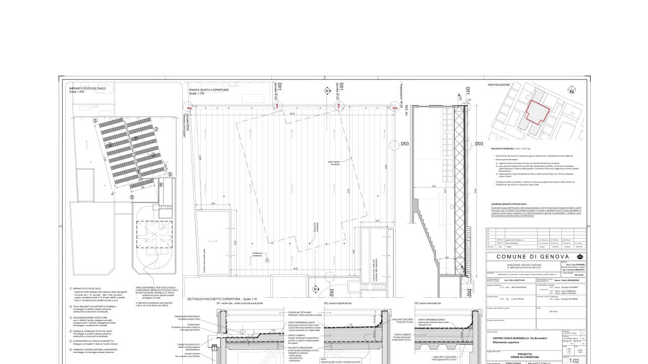 Centro Civico Buranello - Via Buranello 1: rifacimento copertura: elaborati T-02 E-Ar e T-03 E-Ar