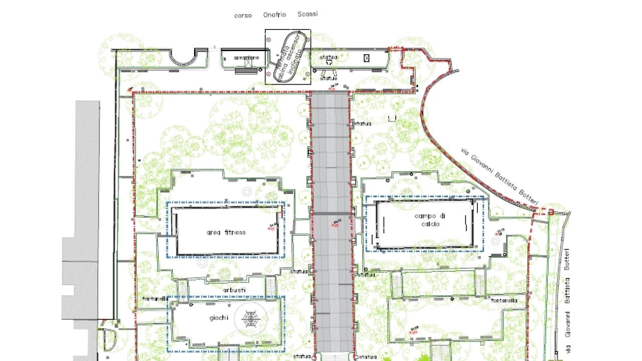 Villa Imperiale Scassi "La Bellezza", Largo Gozzano 3: restauro conservativo del ninfeo, del parco e riqualificazione del giardino storico - Planimetria progetto
