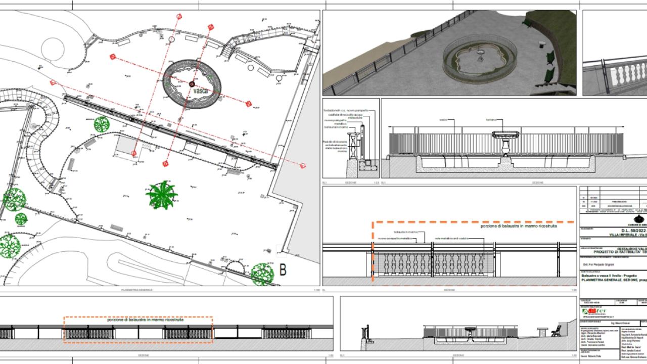 Villa Imperiale, Via San Fruttuoso 100: restauro e valorizzazione - Render restauro vasca e balaustra